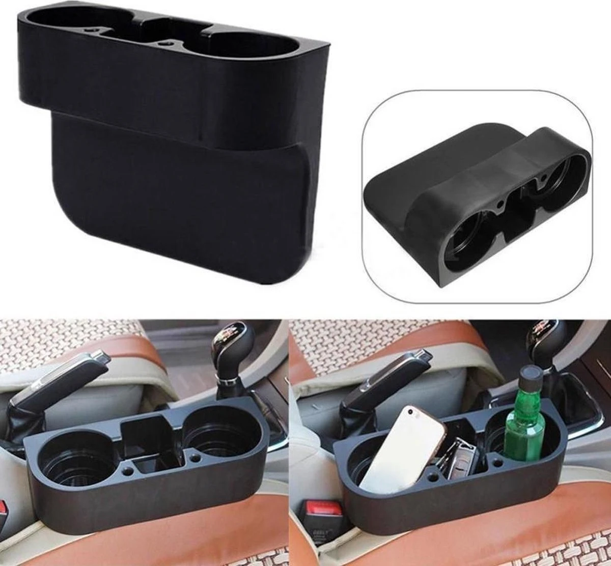 Merkloos Decopatent® Autostoel Organizer - Voor Tussen Auto Stoel / Console - Bekerhouder & Telefoonhouder - Opbergvakken - Auto Organiser - Afbeelding 2