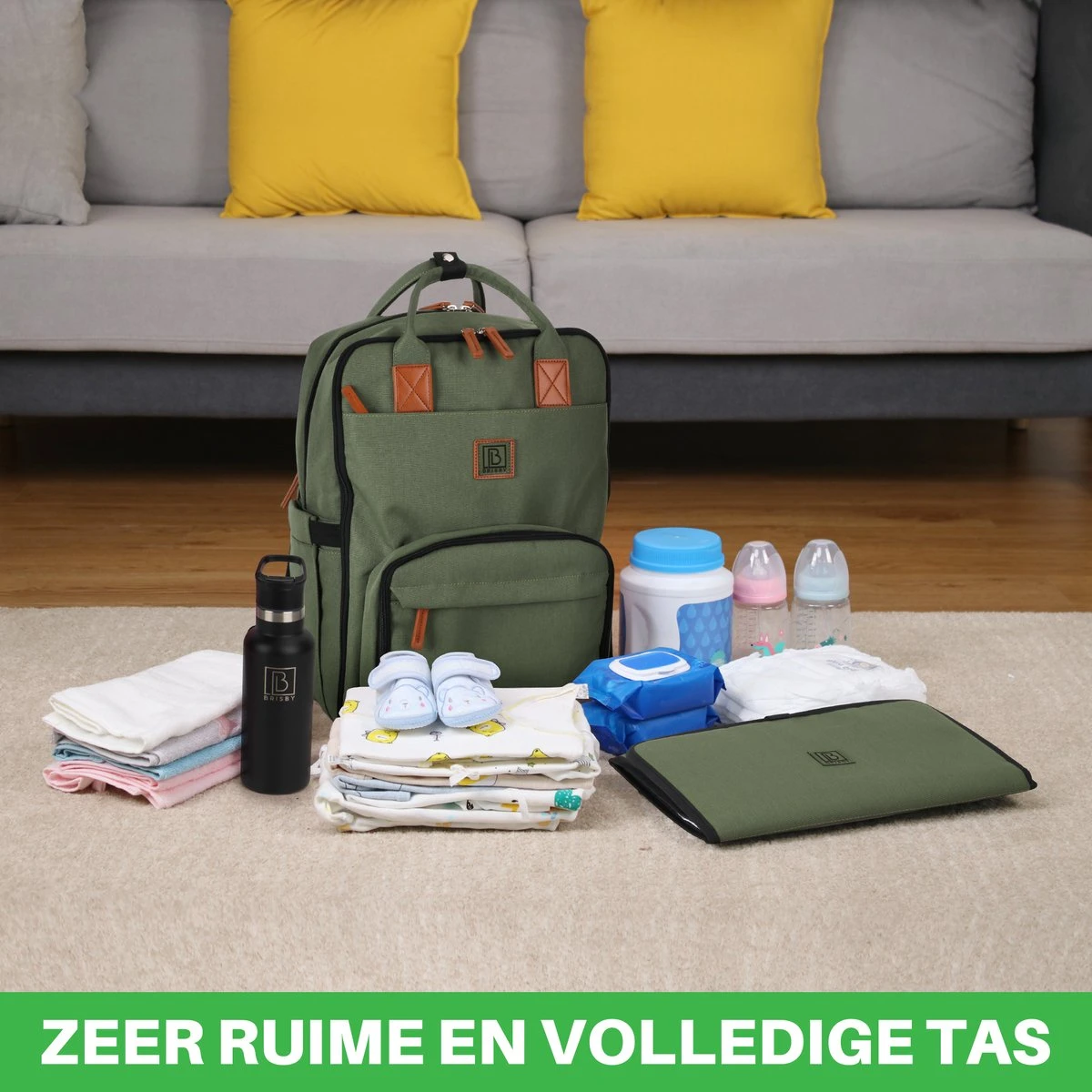 Brisby Slijtvaste Luiertas – Verzorgingstas – Met Buggymontage - Groen - Afbeelding 7