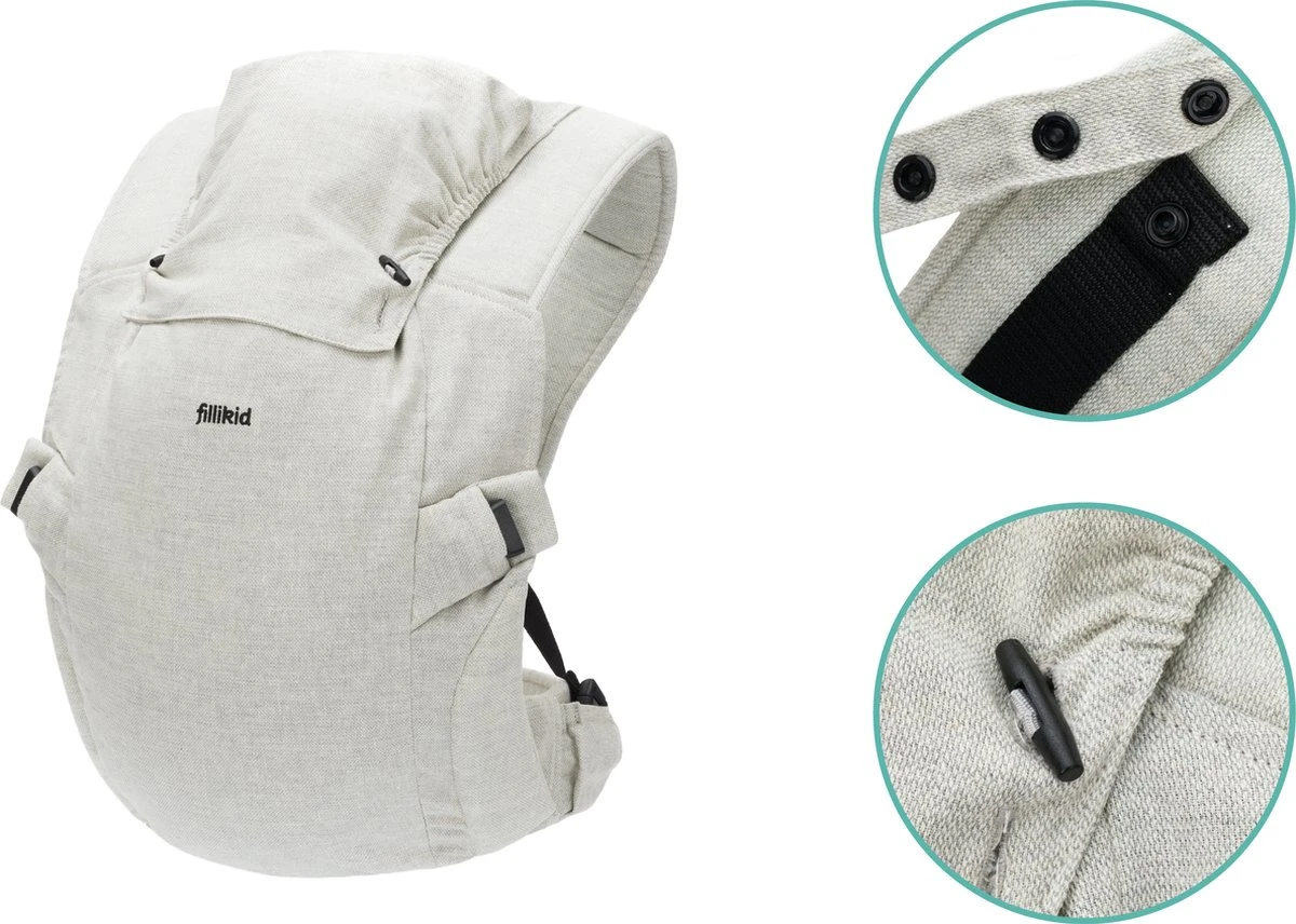 Fillikid Premium Draagzak - 2 In 1 - Ergonomisch - EU Gecertificeerd - Natural Sand - Ontworpen Met Draagconsulent - Afbeelding 3
